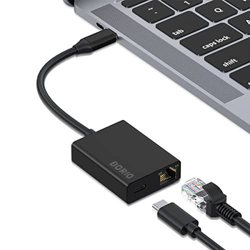 Borio USB C to 랜포트+  충전 (60W Passthrough 파워 연결가능 디바이스, 1000 Mbps 이더넷 속도), 호환가능한 닌텐도 Switch，MacBook 프로, 맥북 에어, Dell XPS and More