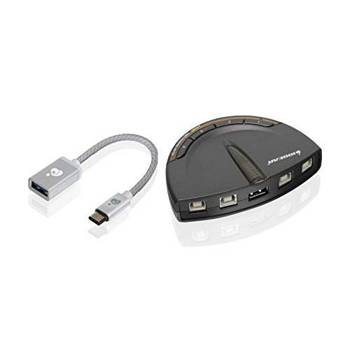 IOGEAR 4 포트 USB 2.0 스위치 - 오토 프린터 스위치 - USB-A to USB-C 어댑터 키트 - Manually or 오토 컨트롤 - Leds 표시 - 플러그 N 플레이 - GUB431CA1KIT