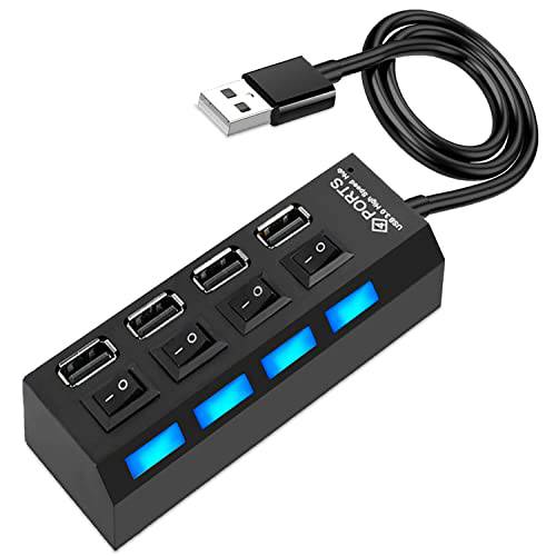 USB 허브, VIENON 4-Port USB 데이터 허브 개인 LED lit 파워 스위치 [충전 NOT 지원] Mac& PC