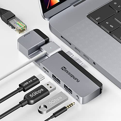 USB C 허브 맥북 프로 14 16 인치, Minisopuru USB 허브 멀티포트 어댑터 맥북 프로 2021, 맥북 탈부착 스테이션 맥북 프로 악세사리 지원 USB4 40Gbps, USB 3.2 허브, 100W PD, 이더넷