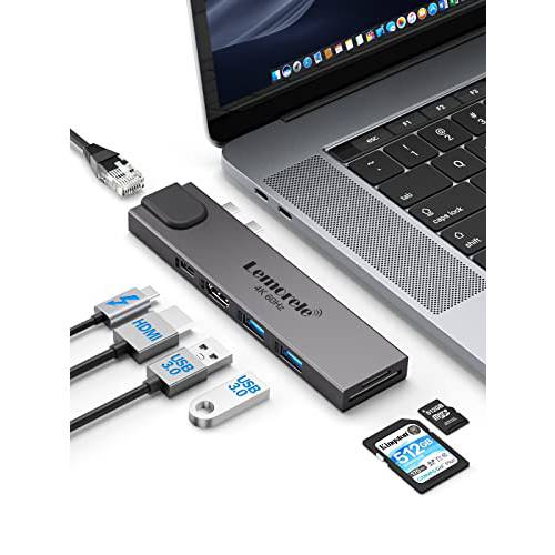 Lemorele USB C 허브, 7 in 2 맥북 프로 에어 M1 어댑터 동글 도크 스테이션 w/ 4K@60Hz HDMI, 100W PD 썬더볼트 3, 1000M RJ45 이더넷, 2 USB 3.0, SD/ TF 3.0, Mac 에어/ 프로 13 15 16 in 2020/ 2019/ 2018