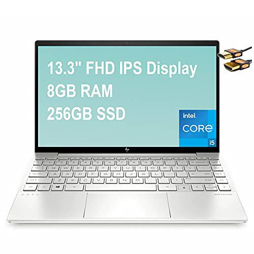 HP Envy 13 2021 플래그십 비지니스 노트북 13.3 FHD IPS 100% sRGB 디스플레이 11th 세대 Intel Quad-Core i5-1135G7 (Beats i7-1065G7) 8GB 램 256GB SSD 백라이트 KB 지문인식 Win10 실버+ HDMI 케이블