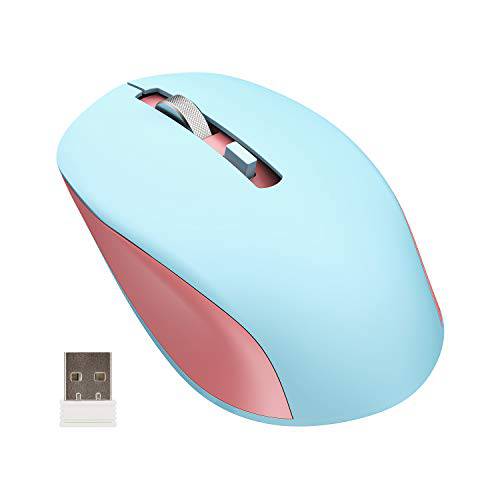무선 마우스 노트북, Seenda 2.4G 무선 컴퓨터 마우스 무소음 Clicking 3 조절가능 DPI PC 노트북 데스크탑 맥북 USB 포트, 블루 and 핑크