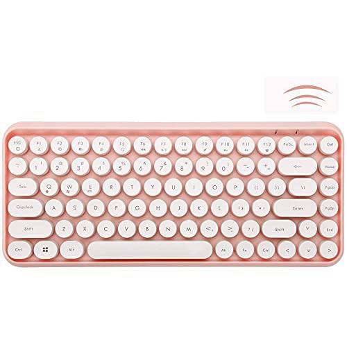 무선 블루투스 키보드, 미니 휴대용 84-Key 타자기 레트로 라운드 키캡 키보드, 호환가능한 안드로이드, 윈도우, PC, Tablet-Dark, Perfer 가정용 and 오피스 Keyboards(Pink)