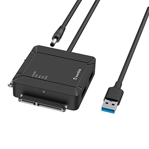 WAVLINK USB 3.0 to 듀얼 베이 SATA 어댑터, 외장 2.5 3.5’’ SATA 하드디스크 커넥터 파일 전송&  백업 Offline 복제 기능, 2 x 18 TB, 5Gbps SATA III UASP 지원