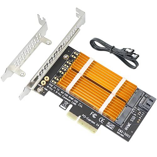 M.2 NVMe PCIe 어댑터, 듀얼 M2 SATA B 키 and NVMe M 키 to PCI-e x4 어댑터 카드 2280 2260 2242 2230 SSD,  M.2 히트싱크