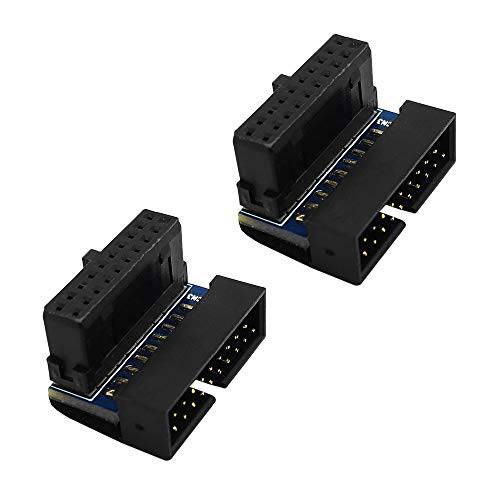 (2-Pack) COMeap USB 3.0 20 핀 Male to Female L 회전 90 도 직각 파워 어댑터 보드 메인보드 (up 앵글드)