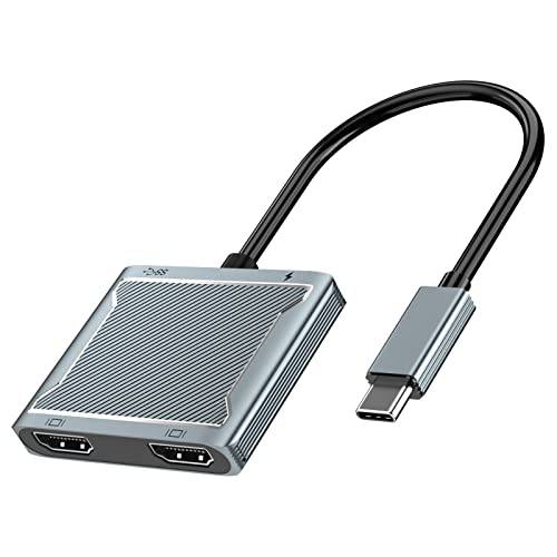 USB C to 듀얼 HDMI 어댑터, 타입 C 허브 4 in 1 노트북 탈부착 스테이션, USB-C HDMI 어댑터 2 HDMI, USB 3.0, 87W PD 충전 맥북, HP, Dell, 레노버 노트북 and More