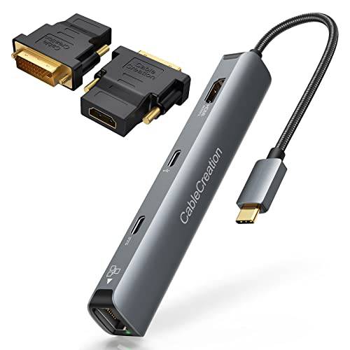 USB C 허브 멀티포트 어댑터, CableCreation 6-in-1 USB-C 허브 번들,묶음 DVI to HDMI 어댑터, 2-Pack Bi-Directional DVI Male to HDMI Female 컨버터, 변환기