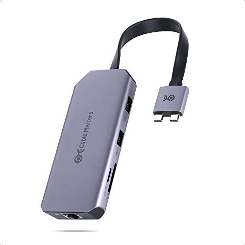 케이블 Matters USB C Dual-Head 듀얼 모니터 어댑터 2X 4K@60hz HDMI, USB C 허브 맥북 프로  지원 on Intel, M1 프로, M1 맥스 2X USB, 기가비트 이더넷, SD 카드 슬롯& 100W PD