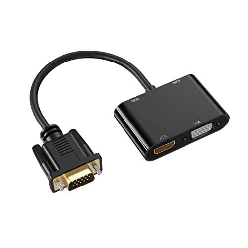 VGA to HDMI VGA 어댑터, VGA to 듀얼 VGA HDMI 분배기 Converter（Dual 디스플레이 at Same 타임 충전 케이블 and 3.5mm 오디오 케이블 PC, 노트북, 울트라북, 라즈베리 파이, 크롬북 and More
