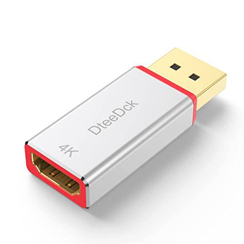 DP to HDMI 어댑터 4K, DteeDck 디스플레이 포트 to HDMI 어댑터 Male to Female, DisplayPort,DP to HDMI 컨버터, 변환기 Gold-Plated 커넥터  모니터 - 실버