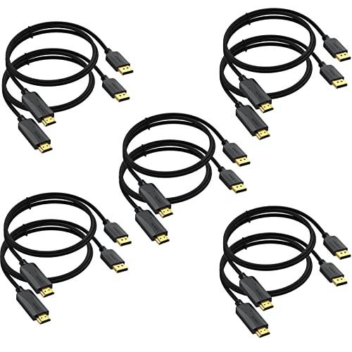 DP to HDMI 케이블 6ft 10-Pack, Braided DisplayPort,DP to HDMI 디스플레이 포트 케이블 어댑터 Male to Male 컴퓨터, 노트북, 모니터, TV, 프로젝터 (10, 블랙)