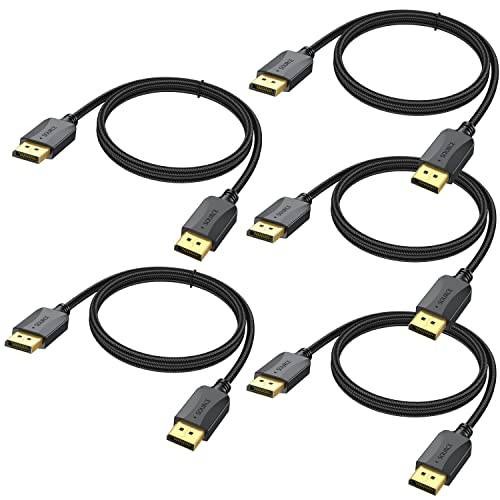 DisplayPort,DP to DisplayPort,DP 케이블 5-Pack, 6 Feet, Gold-Plated Braided DP to DP 케이블, 디스플레이 포트 케이블 4K@60Hz, 2K@165Hz, 2K@144Hz, HDR, 3D 호환가능한 DisplayPort,DP 1.2/ 1.3/ 1.4