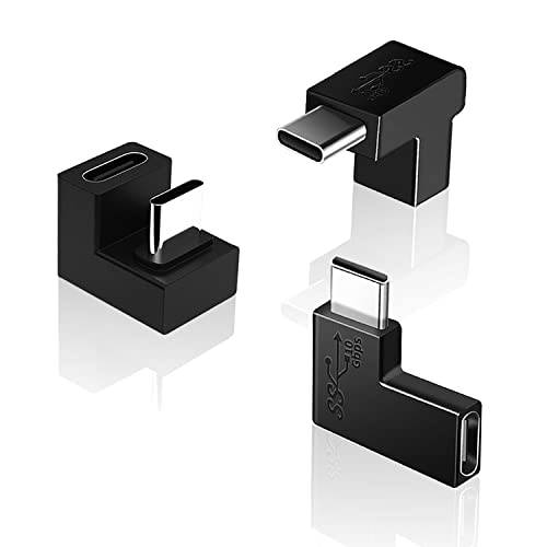 AreMe USB-C Male to Female 어댑터 (3 팩), U 쉐입 180 도 앵글드, up& 다운 and 사이드 Bend 90 도 직각 Type-C 연장 커플러 컨버터, 변환기 확장기 커넥터