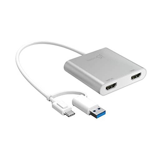 j5create USB-C to 듀얼 HDMI Multi-Monitor 어댑터 USB Type-A 변환기 | 4K+ 2K | 호환가능한 윈도우 and Mac (JCA365)