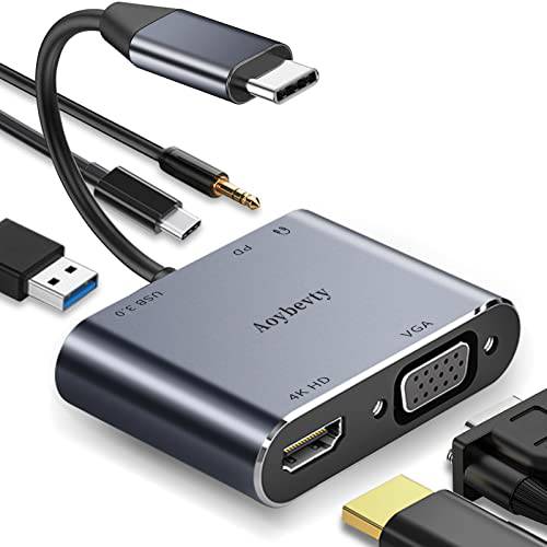 USB C 허브 멀티포트 어댑터 (5 in 1),  HDMI(4K@30HZ), VGA(1080P@60HZ), 3.5mm 마이크/ 오디오 잭, 100W 파워 Delivery, USB 3.0 데이터 포트, 맥북 에어/ 프로, Dell, 삼성, Other 타입 C 디바이스