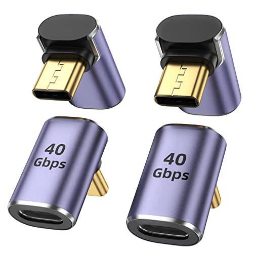 USB C 90 도 어댑터 (4 팩) USB C 직각 어댑터 40 Gbps PD 100W 8K 60hz 비디오 충전 호환가능한 썬더볼트 4 맥북 프로/ 에어, 스팀 덱, 스위치, VR and More 타입 C 디바이스