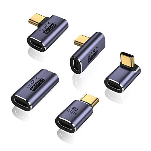 AreMe 5 팩 USB C 어댑터, up& 다운, Middle Bend and 사이드 Bend 90 도 직각, 스탠다드 타입 C Male to Female 어댑터, USB-C Female to Female 확장기 노트북, 태블릿, 태블릿PC and 휴대폰