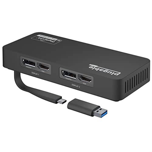 Plugable 4K DisplayPort,DP and HDMI 듀얼 모니터 어댑터 USB 3.0 and USB-C, 호환가능한 윈도우 and Mac