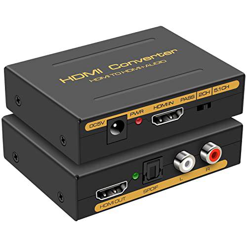 HDMI 오디오 분리기 4K HDMI to 광학 3.5mm 오디오 어댑터 분배기 컨버터, 변환기 5.1 CH+ RCA L/ R 스테레오 출력 지원 4K30Hz Dolby DTS PCM PS5/ 4 엑스박스 프로젝터 DVI 모니터