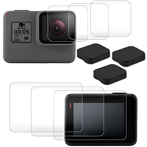 스크린 렌즈 프로텍터 호환가능한 고프로 히어로 7 6 렌즈 Caps, AFUNTA 3 Packs (6 Pcs) Anti-Scratch 강화유리 필름 악세사리 3 pcs 렌즈 커버 호환가능한 히어로 6 액션 카메라