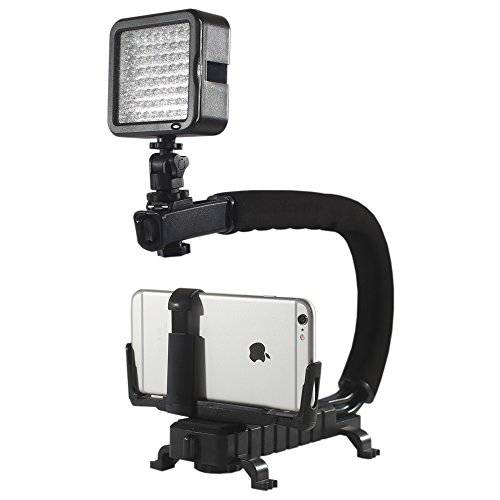프로페셔널 캠코더 Stabilizing Set-Zonman 카메라 액션 Stabilizing 손잡이 with 72 LED Ultra-Bright 비디오 플래시라이트,조명 and Multi-Positional 브라켓 마운트 for 핸드폰- Black