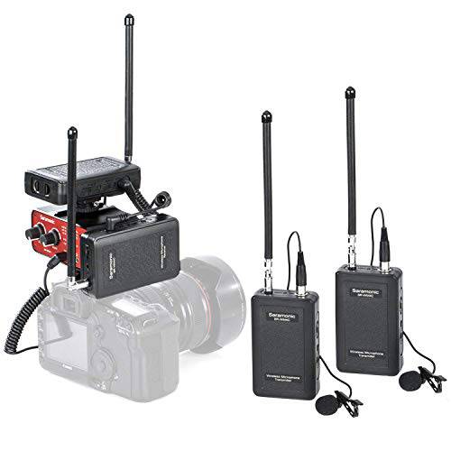 Saramonic VHF 이중 무선 Lavalier 마이크,마이크로폰 시스템 2 Transmitters, 2 수신기 and 1 오디오 믹서,휘핑기 호환가능한 with Nikon 캐논 소니 파나소닉 DSLR 카메라 and 카메라코더