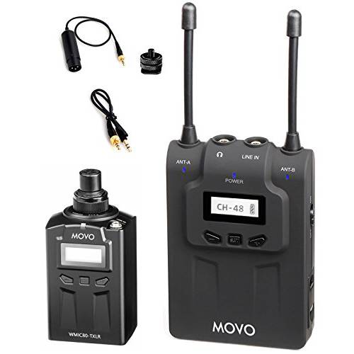 Movo WMIC80 UHF 무선 소형,휴대용 마이크,마이크로폰 시스템 with Plug-in XLR Transmitter, 휴대용 Receiver, 슈 마운트 for DSLR 카메라 (330’ Range)
