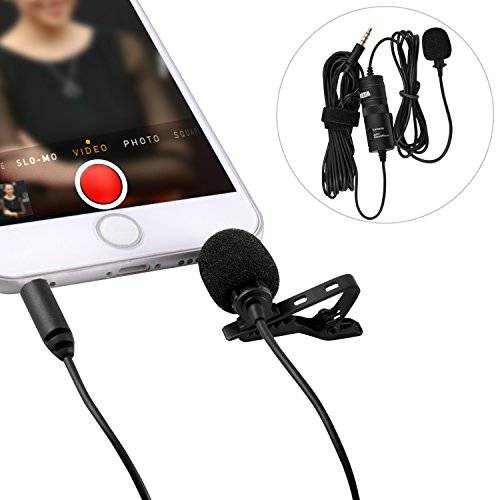 Lavalier Microphone Ultimate 3.5mm Lapel Mic Clip-on Video Recording Omnidirectional Condenser Compatible with iPhone Ipad Samsung Android Podcast Interview YouTube PC DSLR Camera Comcorder