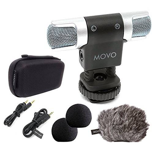 Movo VXR3000 범용 스테레오 마이크,마이크로폰 with 폼 and Furry Windscreens and 여행용 케이스 - 용 iPhone and 안드로이드 Smartphones, 캐논 EOS Nikon DSLR, and 액션 카메라