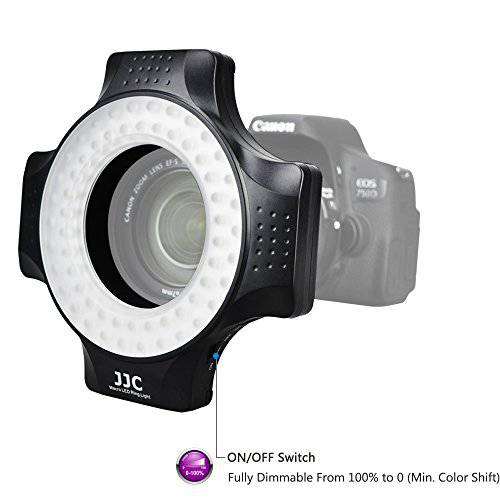 JJC Macro 링 라이트 for DSLR Macro 렌즈 Such as 캐논 EF 100mm F2.8L/ EF-S 60mm F2.8/ MP-E 65mm F2.8 1-5x/ Nikon AF-S DX 미니 40mm f/ 2.8G, Includes 6 어댑터 링 for 49/ 52/ 55/ 58/ 62/ 67mm Macro 렌즈