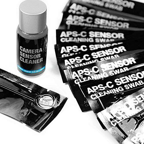 UES APSC16 PROFESSIONAL DSLR SLR 디지털 카메라 CMOS and CCD 센서 클리닝 스왑 키트 고급 사진촬영 시스템 Type-C APS-C 센서 14 X 16mm APS-C 센서 클리닝 면봉 15ml 센서 클리너 for