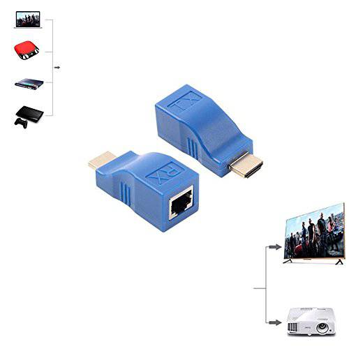 HDMI 연장, GEATSTAR 30M HDMI to RJ45 네트워크 케이블 연장 컨버터 Adapter, Splitter, 리피터 by Cat 5e Cat 6 1080P for HDTV HDPC PS4 STB 4K 2K (Blue)