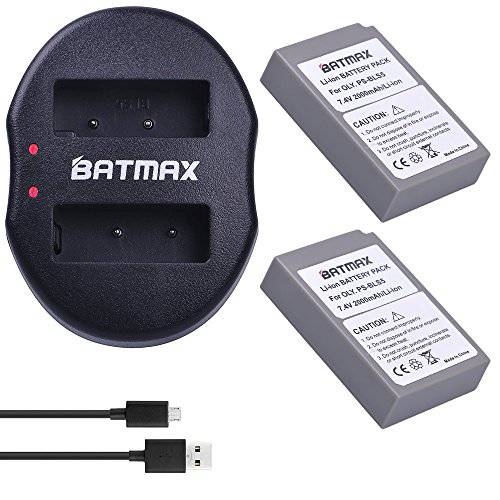 Batmax 2Packs 2000mAh 배터리+  USB 이중 충전 for 올림푸스 BLS-5, BLS-50, PS-BLS5 배터리; 올림푸스 OM-D E-M10, 펜 E-PL2, E-PL5, E-PL6, E-PL7, E-PM2, 스타일러스 1 카메라