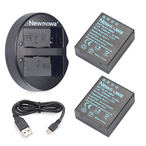 Newmowa BLH-1 교체용 배터리 (2 Pack) and 이중 USB 충전 for 올림푸스 BLH-1 and 올림푸스 EM1 Mark II Camera(Half-Decoded)