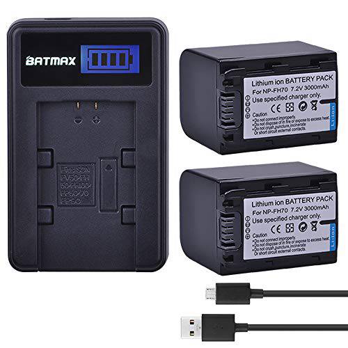 Batmax 2Packs Battery(3000mAh)+  LCD USB 충전 for 소니 NP-FH70 H Series 소니 NP-FH30, NP-FH40, NP-FH50, FH60, FH70, NP-FH90, NPFH100 Batteries;소니 핸디 캠 DCR-DVD850 SX40 SX41 SX60 HDR-CX100 TG5 CX500