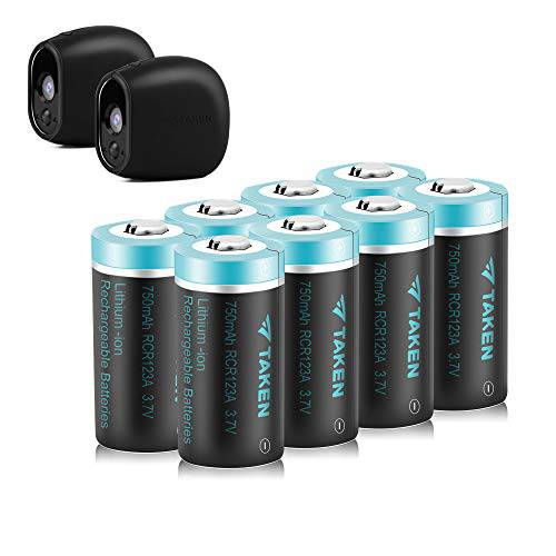 Taken CR123A 충전식 Batteries, 3.7V 750mA Li-ion CR123A 리튬 Batteries for Arlo 카메라 (VMC3030/ VMK3200/ VMS3330/ 3430/ 3530) (8 Pack)