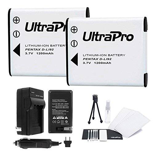 D-LI92 배터리 2-Pack 번들,묶음 with 래피드 여행용 충전 and UltraPro 악세사리 Kit for Pentax 카메라 Including Optio I-10, WG-1, WG-2, WG-3, WG-10 and 기타