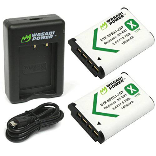 Wasabi 파워 NP-BX1 배터리 (2-Pack) and 이중 USB 충전 for 소니 NP-BX1/ M8, Cyber-Shot DSC-HX80, HX90V, HX95, HX99, HX350, RX1, RX1R II, RX100 (II/ III/ IV/ V/ VA/ VI), FDR-X3000, HDR-AS50, AS300+  더