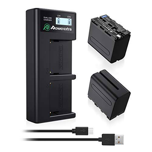 Powerextra 2 Pack 교체용 소니 NP-F970 배터리 and 스마트 LCD 디스플레이 이중 USB 충전 for 소니 NP-F930 NP-F950 NP-F960 배터리 and 소니 CCD-SC55, TR516, TR716, TR818, TR910, TR917