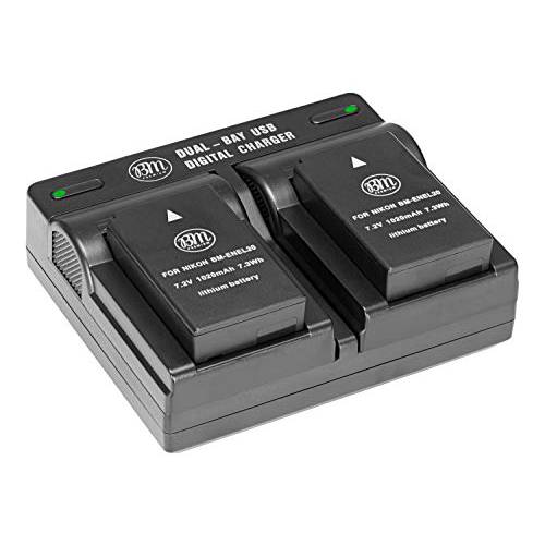 BM 고급 Pack of 2 ENEL20, EN-EL20a Batteries and USB 이중 배터리 충전 for Nikon Coolpix P950, P1000, DL24-500, Coolpix A, 1 AW1, 1 J1, 1 J2, 1 J3, 1 S1, 1 V3 디지털 카메라