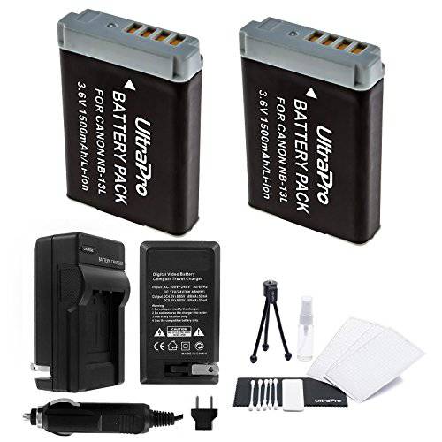 UltraPro 2-Pack NB-13L High-Capacity 교체용 Batteries with 래피드 여행용 충전 for 캐논 PowerShot G5x, G7x, G9x 디지털 카메라 - UltraPro 악세사리 번들,묶음 Included