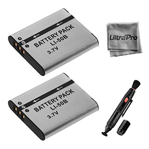 UltraPro 2-Pack LI-50B High-Capacity 교체용 배터리 for 올림푸스 SP-720UZ SP-800UZ SP-810UZ - UltraPro Bonus Included: 디럭스 극세사 클리닝 Cloth