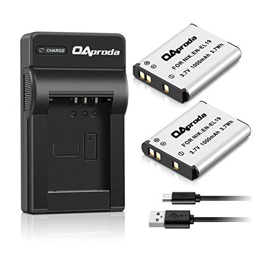 OAproda 2 팩 EN-EL19 배터리 and 고속 USB 충전기 니콘 COOLPIX S32 S33 S100 S2800 S3100 S3200 S3300 S3500 S3600 S3700 S4100 S4200 S4300 S5200 S5300 S6500 S6800 S7000 카메라 for