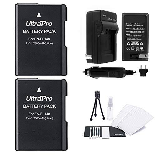 EN-EL14/ EN-EL14a 배터리 2-Pack 번들,묶음 with 래피드 여행용 충전 and UltraPro 악세사리 Kit for Nikon 카메라 Including D3100, D3200, D3300, D5500, D5300, D5200, and D5100