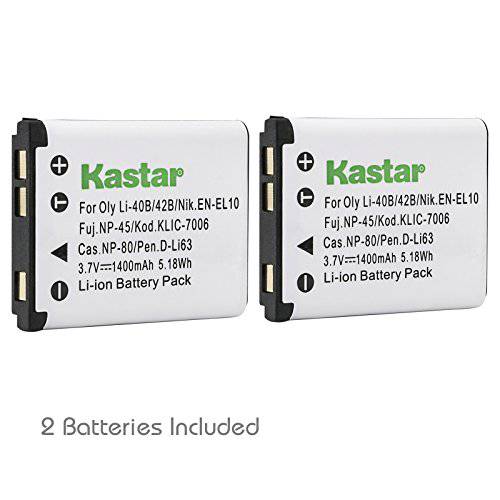 Kastar 2-Pack NP-45 배터리 for 후지필름 NP-45A, NP-45B, NP-45S and 후지필름 FinePix XP20 XP30 XP50 XP60 T500 T510 T550 JX520 JX550 JX700 JX710 JZ700 J100 J120 J210 J250 Z800 Z900 Z950 디지털 카메라