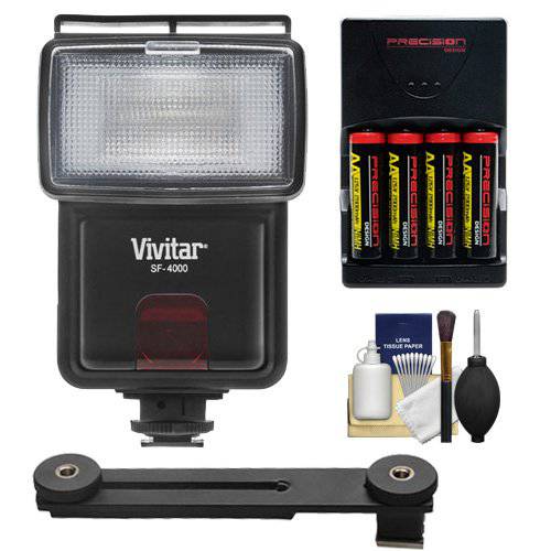 Vivitar SF-4000 오토 Bounce Zoom 슬레이브 Flash with 까치발+  AA 배터리&  충전기+  청소 Kit for 소니 Alpha A7, A7R, A3000, A5000, A6000, NEX-3N, 5T, 6, 7 디지털 카메라