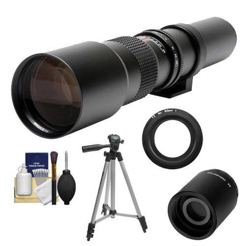 Samyang 500mm f/ 8.0 망원 렌즈 (T Mount) with 2X Teleconverter (=1000mm)+  삼각대+  부속물 Kit for Nikon 1 J1, J2& V1 디지털 카메라