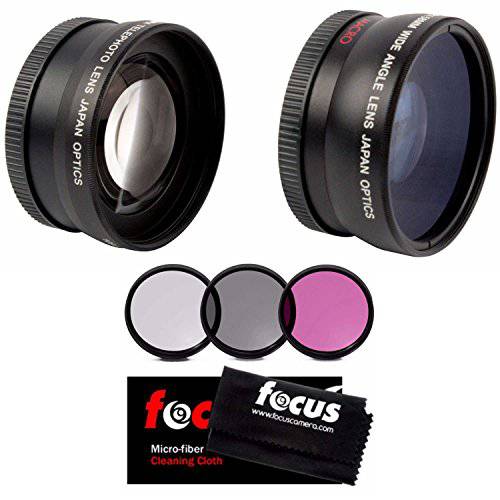 포커스 카메라 소니 a6000, a6300, a6500 에센셜 악세사리 40.5mm 망원 렌즈+  넓은 앵글 렌즈+ 3 Piece 필터 kit (U